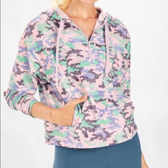 Fabletics Hallie Pink Camo Cinchable Half Zip Hoodie Sweatshirt Jacket Size 1X - Picture 1 of 6